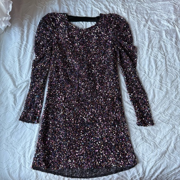 Parker Multicolor Sequin Long Sleeve Dress Open Back Detail - Picture 1 of 15